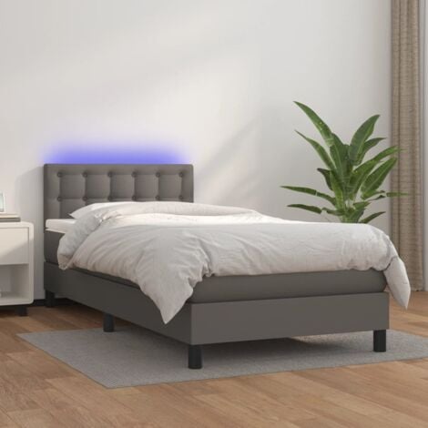 TORANA Boxspringbett mit Matratze & LED Grau 90x200 cm Kunstleder