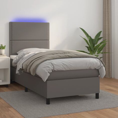 Boxspringbett mit Matratze & LED Grau 90x200 cm Kunstleder vidaXL