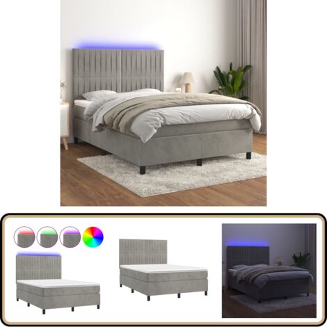 Boxspringbett mit Matratze & LED Hellgrau 140x200 cm Samt - Boxspringbett - Doppelbett - Samtbett - Luxusbett - Schlafsofa