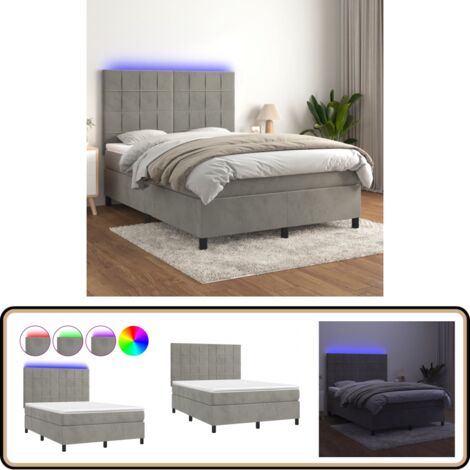 Boxspringbett mit Matratze & LED Hellgrau 140x200 cm Samt - Boxspringbett - Doppelbett - Samtbett - Luxusbett - Schlafsofa