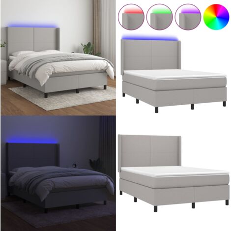 Boxspringbett mit Matratze & LED Hellgrau 140x200 cm Stoff - Boxspringbett - Betten - Schlafräume - Lattenrost - Matratze - Home & Living