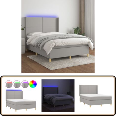Boxspringbett mit Matratze & LED Hellgrau 140x200 cm Stoff - Boxspringbett - Doppelbett - Betten - Schlafsofa - Lattenrost