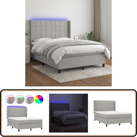 Boxspringbett mit Matratze & LED Hellgrau 140x200 cm Stoff - Boxspringbett - Doppelbett - Bettenrahmen - Schlafsofa - Lattenrost