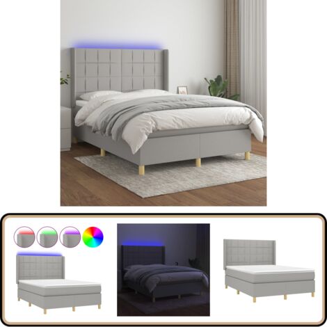 Boxspringbett mit Matratze & LED Hellgrau 140x200 cm Stoff - Boxspringbett - Doppelbett - Lattenrost - Bettsofa - Schlafsystem