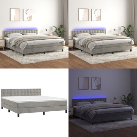 Boxspringbett mit Matratze & LED Hellgrau 160x200 cm Samt - Boxspringbett - Doppelbett - Samtbett - Luxusbett - Schlafsofa - Home & Living