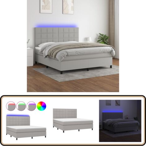 Boxspringbett mit Matratze & LED Hellgrau 160x200 cm Stoff - Boxspringbett - Doppelbett - Bettenrahmen - Lattenrost - Matratze