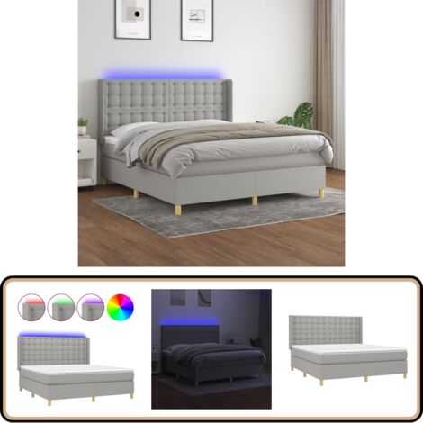 Boxspringbett mit Matratze & LED Hellgrau 160x200 cm Stoff - Boxspringbett - Doppelbett - Bettenrahmen - Schlafsystem - Lattenrost