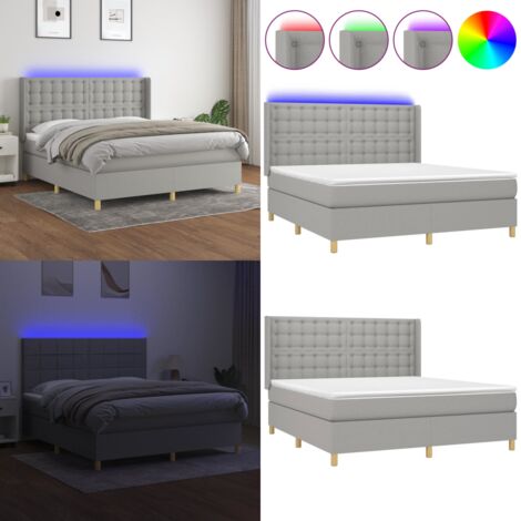 Boxspringbett mit Matratze & LED Hellgrau 160x200 cm Stoff - Boxspringbett - Doppelbett - Bettenrahmen - Schlafsystem - Lattenrost - Home & Living