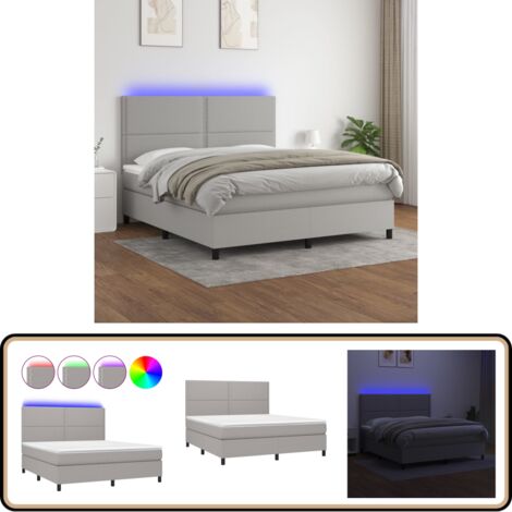 Boxspringbett mit Matratze & LED Hellgrau 180x200 cm Stoff - Boxspringbett - Doppelbett - Bettenrahmen - Lattenrost - Massivholzbette