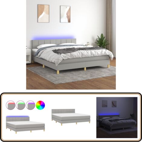 Boxspringbett mit Matratze & LED Hellgrau 180x200 cm Stoff - Boxspringbett - Doppelbett - Bettenrahmen - Lattenrost - Matratze