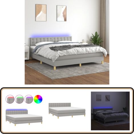 Boxspringbett mit Matratze & LED Hellgrau 180x200 cm Stoff - Boxspringbett - Doppelbett - Bettenrahmen - Schlafsystem - Lattenrost