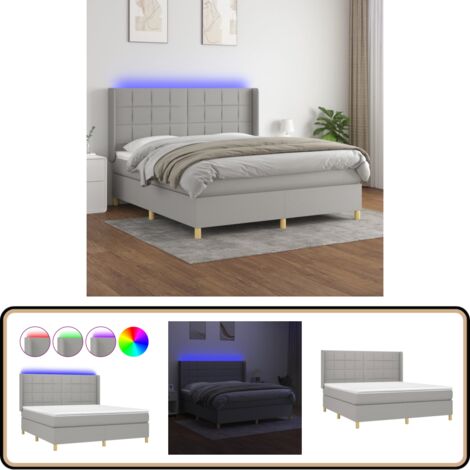Boxspringbett mit Matratze & LED Hellgrau 180x200 cm Stoff - Boxspringbett - Doppelbett - Schlafsofa - Bettenrahmen - Lattenrost