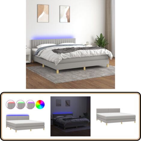 Boxspringbett mit Matratze & LED Hellgrau 180x200 cm Stoff - Boxspringbett - Doppelbett - Schlafsofa - Lattenrost - Bettsystem