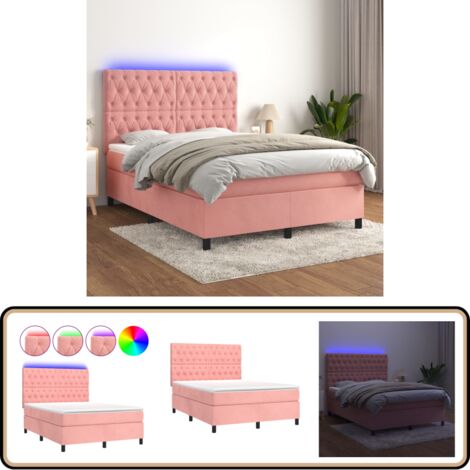 Boxspringbett mit Matratze & LED Rosa 140x200 cm Samt - Boxspringbett - Doppelbett - Samtbett - Rosa Bett - Betten Mit Beleuchtung