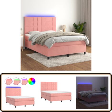 Boxspringbett mit Matratze & LED Rosa 140x200 cm Samt - Boxspringbett - Doppelbett - Samtbett - Rosa Bett - LED Bett