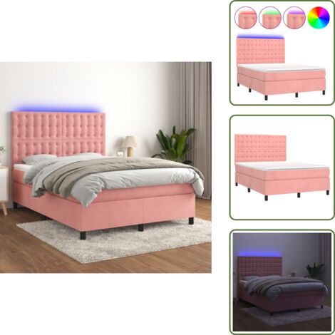 Boxspringbett mit Matratze & LED Rosa 140x200 cm Samt - Boxspringbett - Doppelbett - Samtbett - Rosa Bett - LED-Bett