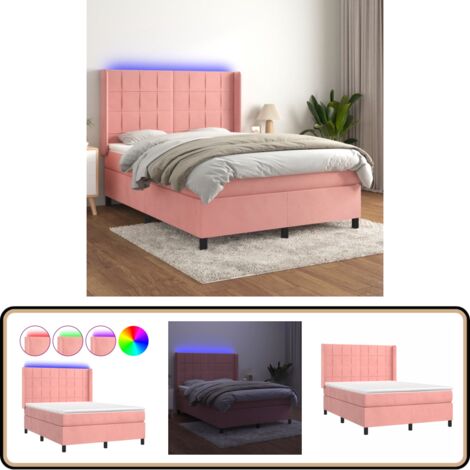 Boxspringbett mit Matratze & LED Rosa 140x200 cm Samt - Boxspringbett - Doppelbett - Samtbett - Rosa Bett - Samt