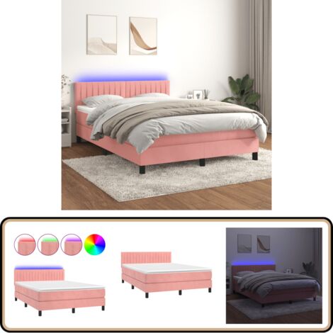 Boxspringbett mit Matratze & LED Rosa 140x200 cm Samt - Boxspringbett - Doppelbett - Samtbett - Rosa Bett - Samt