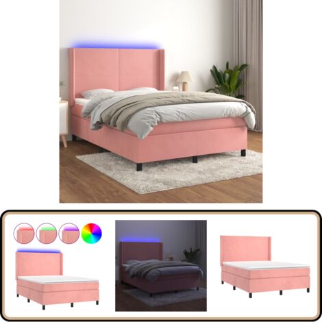 Boxspringbett mit Matratze & LED Rosa 140x200 cm Samt - Boxspringbett - Samtbett - Doppelbett - Rosa Bett - LED Beleuchtung