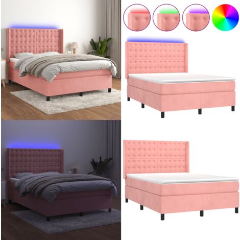 Boxspringbett mit Matratze & LED Rosa 140x200 cm Samt - Boxspringbett - Samtbett - Doppelbett - Rosa Bett - LED Beleuchtung - Home & Living