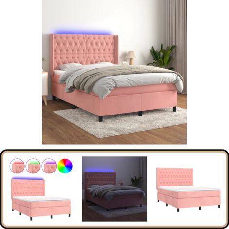 Boxspringbett mit Matratze & LED Rosa 140x200 cm Samt - Boxspringbett - Samtbett - Kinderzimmer - Jugendzimmer - Doppelbett