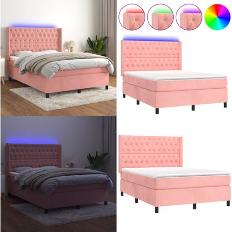 Boxspringbett mit Matratze & LED Rosa 140x200 cm Samt - Boxspringbett - Samtbett - Kinderzimmer - Jugendzimmer - Doppelbett - Home & Living