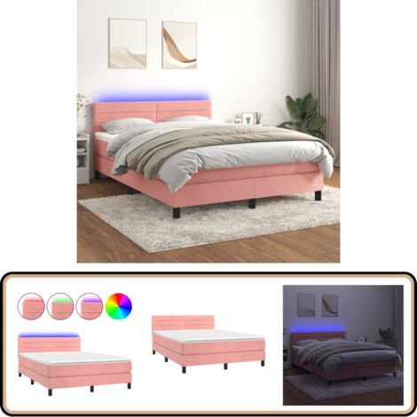 Boxspringbett mit Matratze & LED Rosa 140x200 cm Samt - Boxspringbett - Samtbett - Kinderzimmerbetten - Doppelbett - Rosa Bett