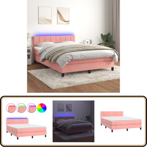 Boxspringbett mit Matratze & LED Rosa 140x200 cm Samt - Boxspringbett - Samtbett - Kinderzimmerbetten - Jugendzimmer - Rosa Bett