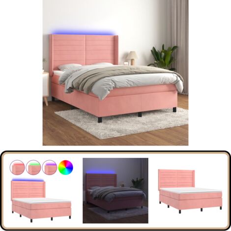 Boxspringbett mit Matratze & LED Rosa 140x200 cm Samt - Boxspringbett - Samtbett - Kinderzimmerbetten - Jugendzimmer - Rosa Bett