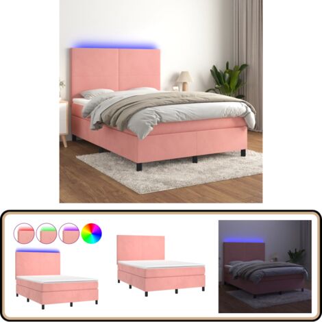 Boxspringbett mit Matratze & LED Rosa 140x200 cm Samt - Boxspringbett - Samtbett - Rosa Bett - Doppelbett - LED Beleuchtung