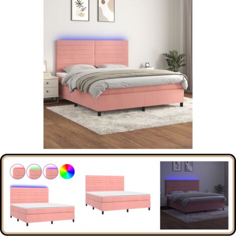 Boxspringbett mit Matratze & LED Rosa 180x200 cm Samt - Boxspringbett - Doppelbett - Samtbett - Rosa Bett - Bettenrahmen