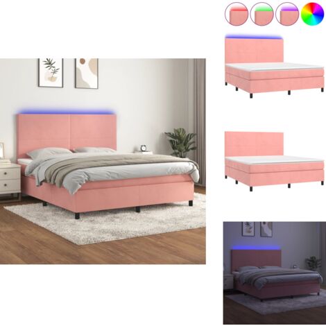 Boxspringbett mit Matratze & LED Rosa 180x200 cm Samt - Boxspringbett - Doppelbett - Samtbett - Rosa Bett - LED Beleuchtung