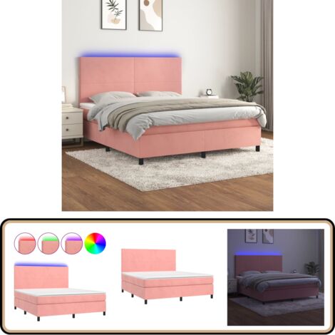 Boxspringbett mit Matratze & LED Rosa 180x200 cm Samt - Boxspringbett - Doppelbett - Samtbett - Rosa Bett - LED Beleuchtung