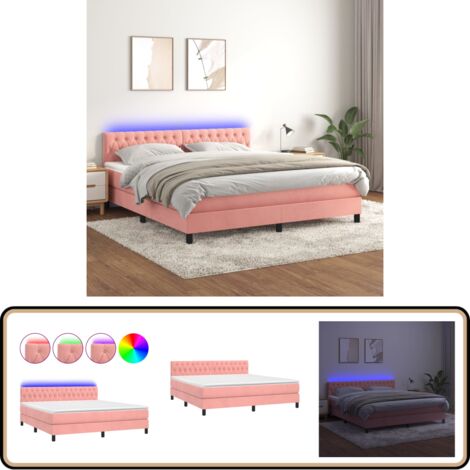 Boxspringbett mit Matratze & LED Rosa 180x200 cm Samt - Boxspringbett - Samtbett - Doppelbett - Rosa Bett - LED Beleuchtung