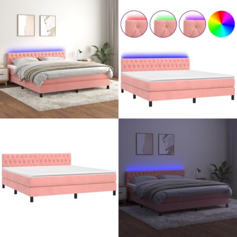 Boxspringbett mit Matratze & LED Rosa 180x200 cm Samt - Boxspringbett - Samtbett - Doppelbett - Rosa Bett - LED Beleuchtung - Home & Living
