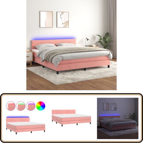 Boxspringbett mit Matratze & LED Rosa 180x200 cm Samt - Boxspringbett - Samtbett - Rosa Bett - Doppelbett - LED Beleuchtung