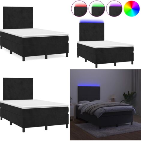 Boxspringbett mit Matratze & LED Schwarz 120x190 cm Samt - Samtbettwäsche - Boxspringbett - Doppelbett - Schlafzimmer Dekoration - LED Beleuchtung - Home & Living