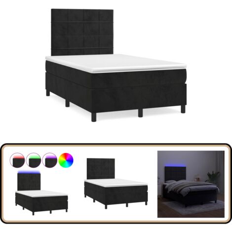 Boxspringbett mit Matratze & LED Schwarz 120x190 cm Samt - Samtbettwäsche - Boxspringbett - Doppelbett - Schlafzimmer Dekoration - Luxusbett