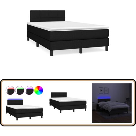 Boxspringbett mit Matratze & LED Schwarz 120x190 cm Stoff - Boxspringbett - Doppelbett - Schlafsystem - Bettauflage - LED Beleuchtung