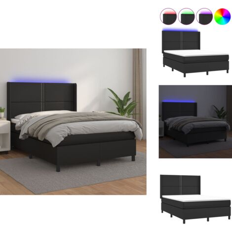 Boxspringbett mit Matratze & LED Schwarz 140x200 cm Kunstleder - Boxspringbett - Doppelbett - Bettenrahmen - Lederbettwäsche - Luxusbett