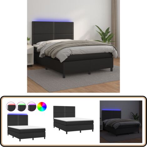 Boxspringbett mit Matratze & LED Schwarz 140x200 cm Kunstleder - Boxspringbett - Doppelbett - Bettenrahmen - Lederbettwäsche - Luxusbett