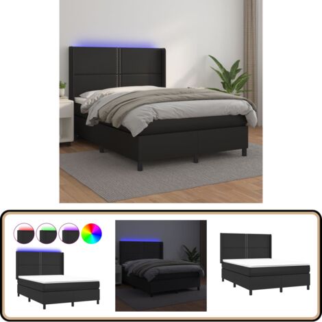 Boxspringbett mit Matratze & LED Schwarz 140x200 cm Kunstleder - Boxspringbett - Doppelbett - Bettenrahmen - Lederbettwäsche - Luxusbett