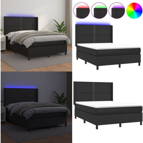 Boxspringbett mit Matratze & LED Schwarz 140x200 cm Kunstleder - Boxspringbett - Doppelbett - Bettenrahmen - Lederbettwäsche - Luxusbett - Home & Living
