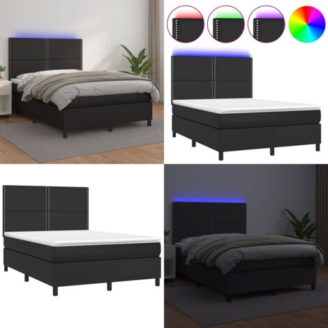 Boxspringbett mit Matratze & LED Schwarz 140x200 cm Kunstleder - Boxspringbett - Doppelbett - Bettenrahmen - Lederbettwäsche - Luxusbett - Home & Living