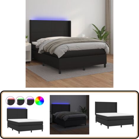 Boxspringbett mit Matratze & LED Schwarz 140x200 cm Kunstleder - Boxspringbett - Doppelbett - Schlafzimmermöbel - Lederbetten - Luxusbett