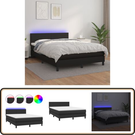 Boxspringbett mit Matratze & LED Schwarz 140x200 cm Kunstleder - Boxspringbett - Doppelbett - Schlafzimmermöbel - Lederbetten - Luxusbett