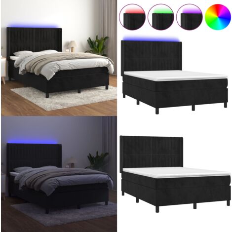 Boxspringbett mit Matratze & LED Schwarz 140x200 cm Samt - Boxspringbett - Doppelbett - Samt - Luxusbettwäsche - Schlafzimmer Dekoration - Home & Living