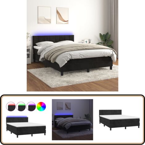 Boxspringbett mit Matratze & LED Schwarz 140x200 cm Samt - Boxspringbett - Doppelbett - Samtbett - Luxusbett - Bettrahmen