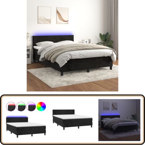 Boxspringbett mit Matratze & LED Schwarz 140x200 cm Samt - Boxspringbett - Doppelbett - Samtbett - Luxusbett - Schlafsofa