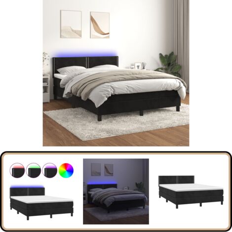 Boxspringbett mit Matratze & LED Schwarz 140x200 cm Samt - Boxspringbett - Doppelbett - Samtbett - Luxusbett - Schlafzimmermöbel